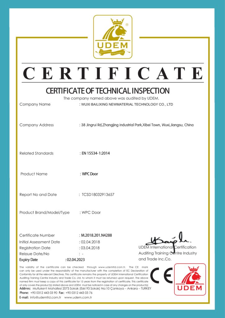 WPC DOOR-(13657) N4288 Certificate for Standard